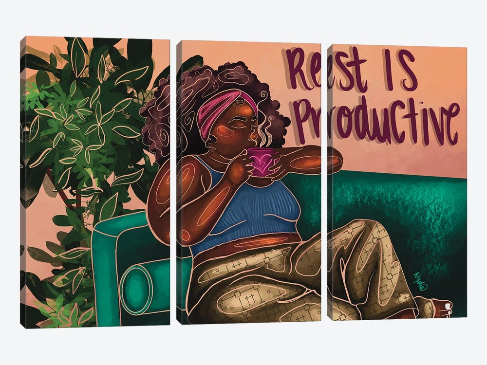 Rest Is Productive by NydiaDraws 3-piece Canvas Artwork