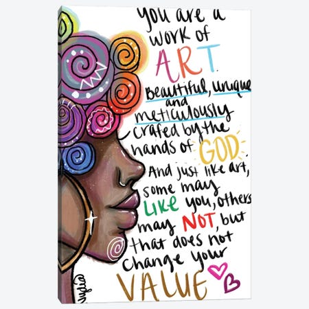 You Are A Work Of Art Canvas Print #FRC61} by Colored Afros Art Canvas Art