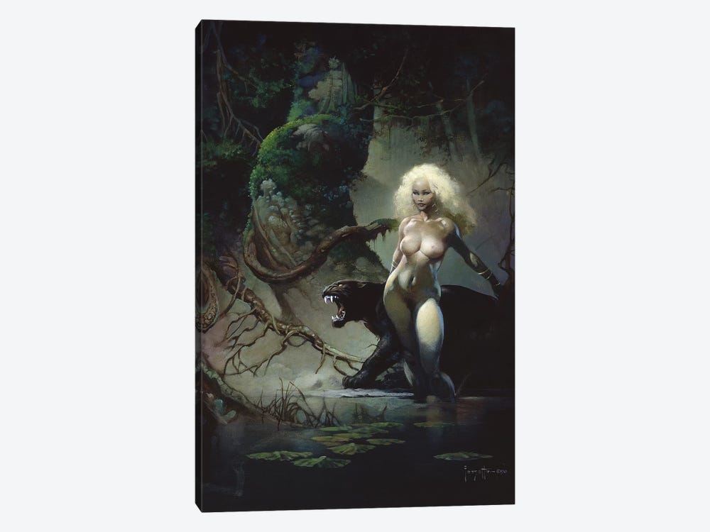Princess And The Panther by Frank Frazetta 1-piece Canvas Wall Art