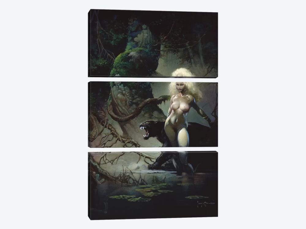Princess And The Panther by Frank Frazetta 3-piece Canvas Art