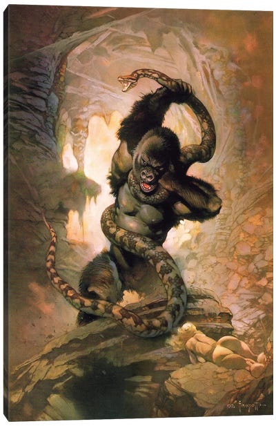 King Kong vs. Snake II Canvas Art Print - Frank Frazetta