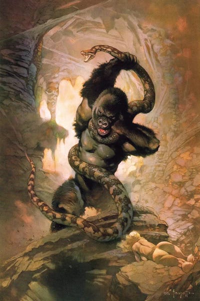 Reptiles & Amphibians: King Kong vs. Snake II by Frank Frazetta