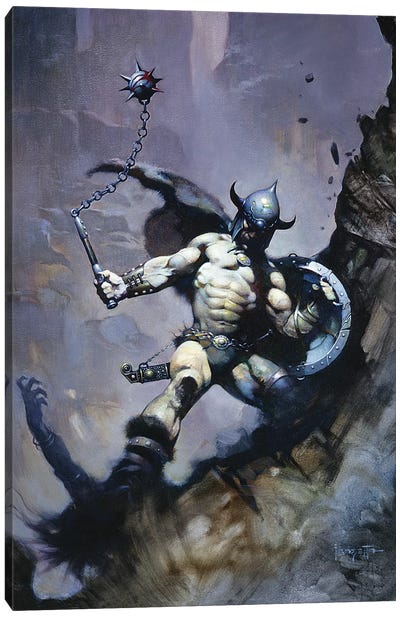 Warrior With Ball And Chain Canvas Art Print - Frank Frazetta