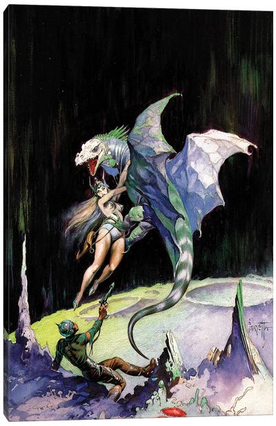 Neptune's Dragon Canvas Art Print - Frank Frazetta