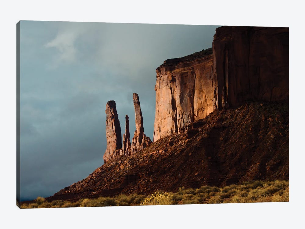 USA, Arizona- Utah, Goulding's, Navajo Tribal Park, Monument Valley, Three Sisters and Mitchell Mesa by Bernard Friel 1-piece Canvas Art