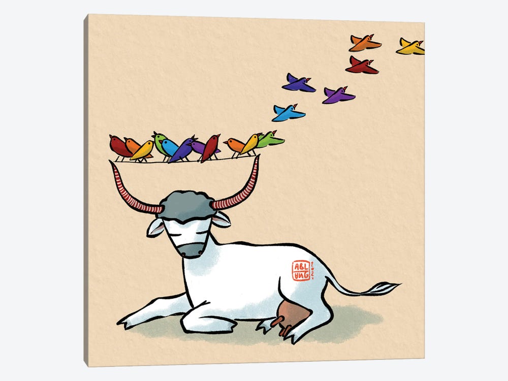 Cow And Birds by Friederike Ablang 1-piece Canvas Artwork