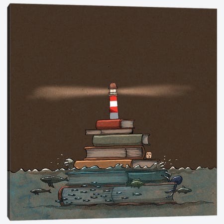 Lighthouse Booktower Canvas Print #FRK18} by Friederike Ablang Canvas Art Print