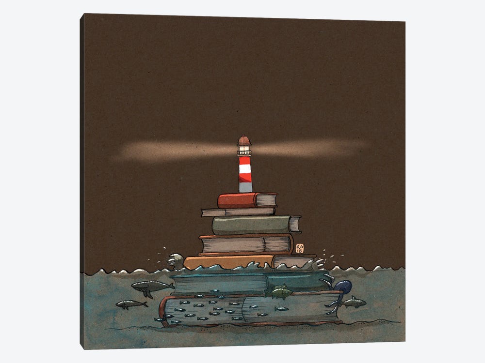 Lighthouse Booktower by Friederike Ablang 1-piece Canvas Wall Art