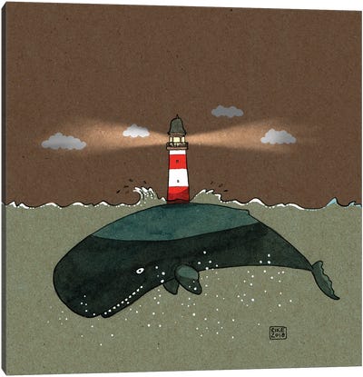 The Whale And The Lighthouse Canvas Art Print - Friederike Ablang