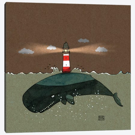 The Whale And The Lighthouse Canvas Print #FRK19} by Friederike Ablang Canvas Print
