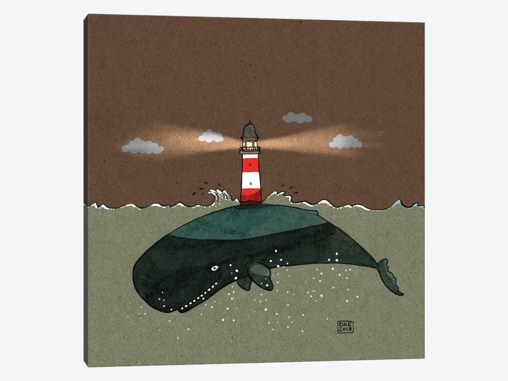 The Whale And The Lighthouse by Friederike Ablang 1-piece Canvas Print