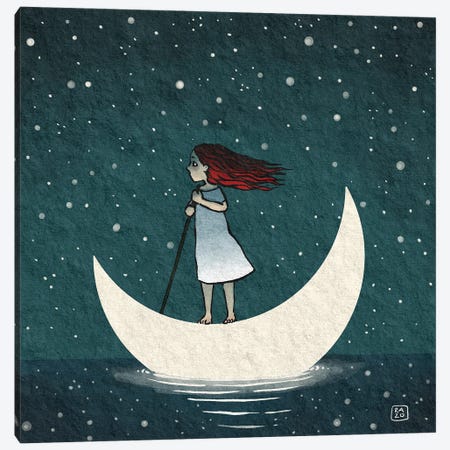 Moon Boat Canvas Print #FRK21} by Friederike Ablang Canvas Wall Art