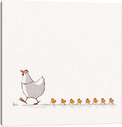 Chicken And Eight Babies Canvas Art Print - Friederike Ablang
