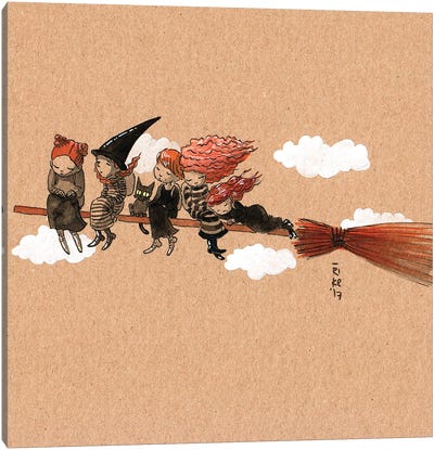 Broom Ride Canvas Art Print - Witch Art