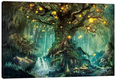 Dimlight Forest Canvas Art Print - Fantasy, Horror & Sci-Fi Art