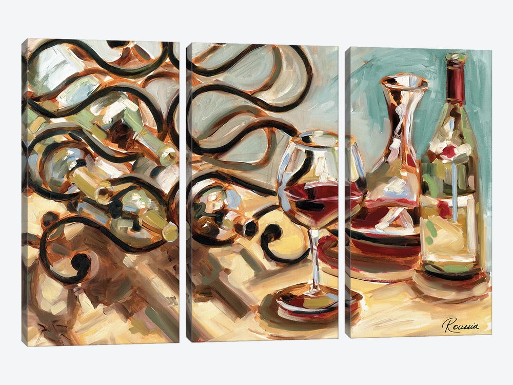 Decanter and Wine by Heather A. French-Roussia 3-piece Canvas Print