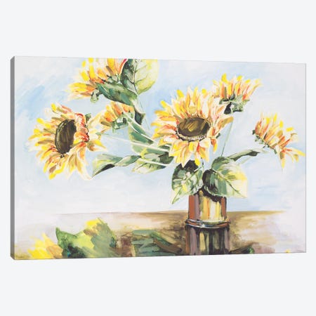 Sunflowers on Golden Vase Canvas Print #FRR44} by Heather A. French-Roussia Canvas Wall Art