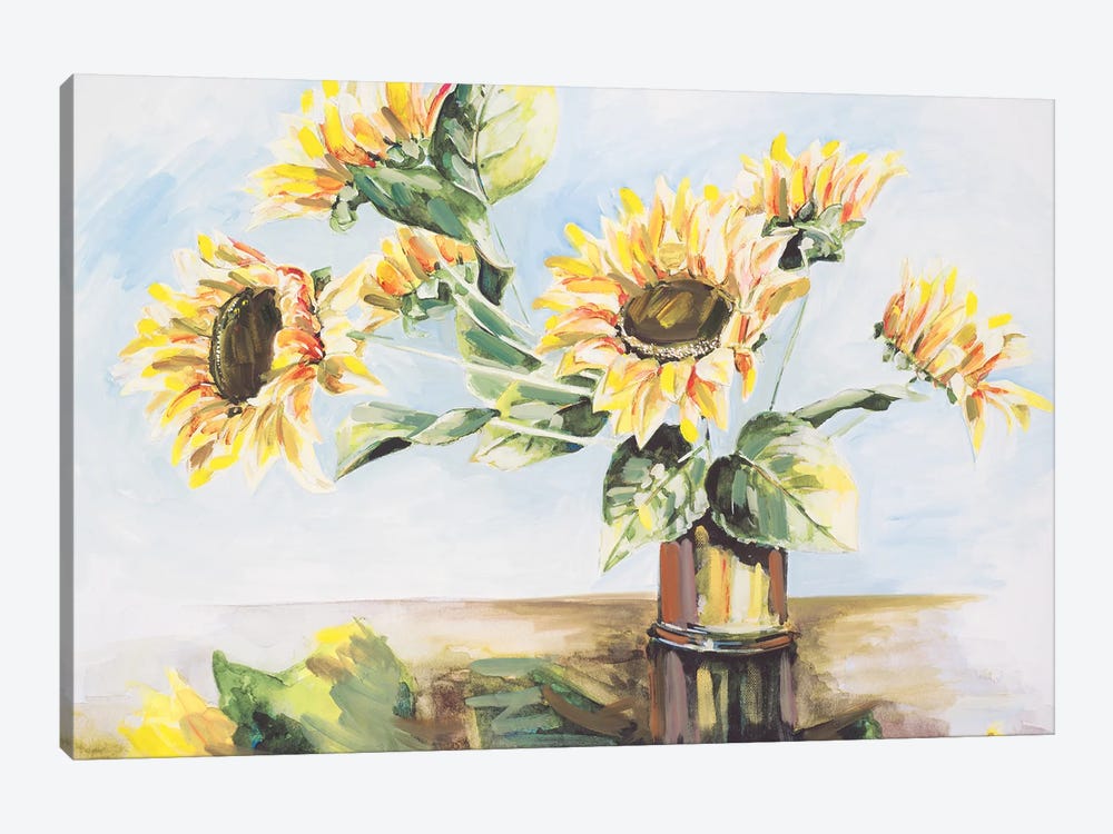 Sunflowers on Golden Vase by Heather A. French-Roussia 1-piece Canvas Wall Art