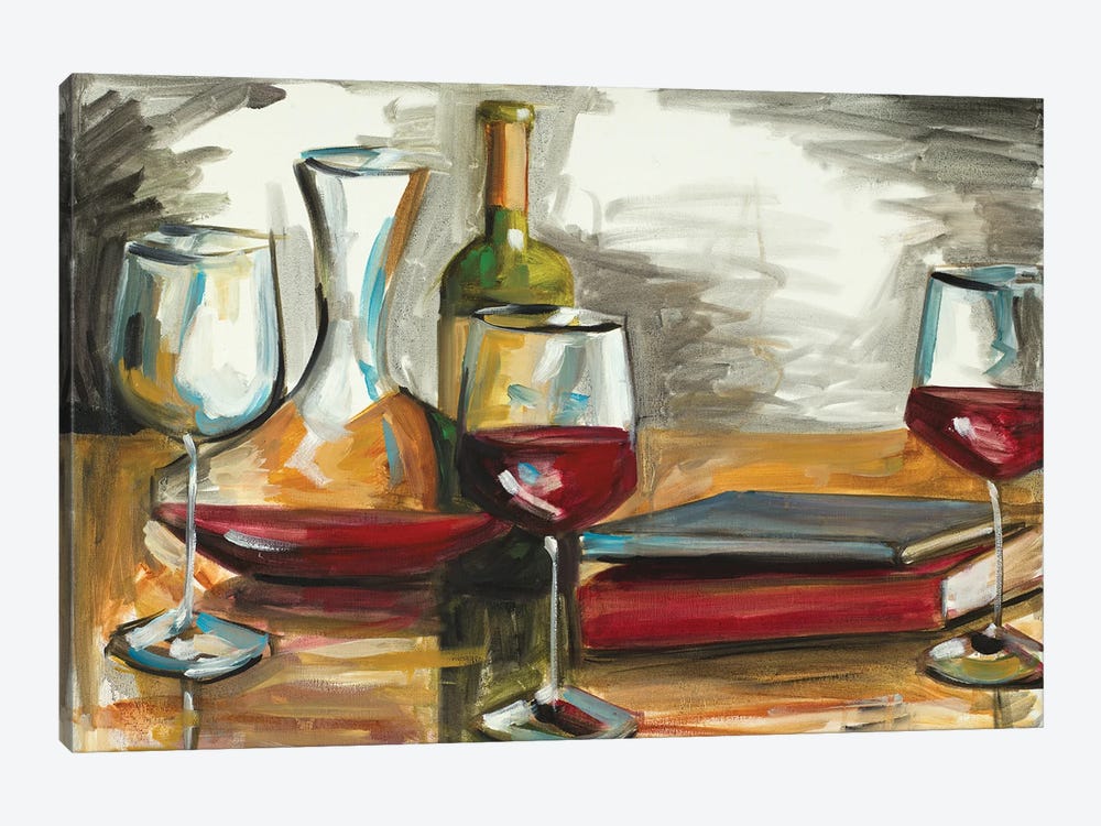 Wine and Books by Heather A. French-Roussia 1-piece Canvas Artwork