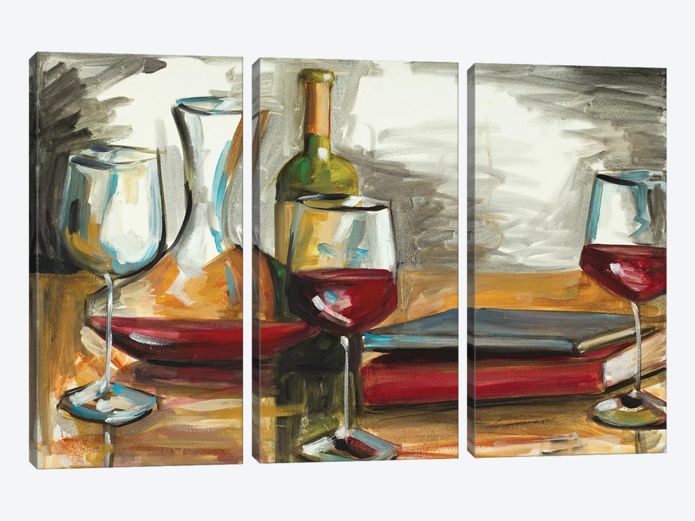 Wine and Books by Heather A. French-Roussia 3-piece Canvas Art