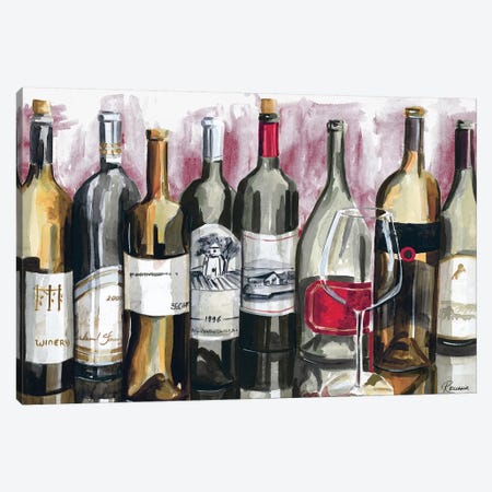 Bottles Reflect on Red I Canvas Print #FRR8} by Heather A. French-Roussia Canvas Wall Art