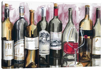 Bottles Reflect on Red I Canvas Art Print