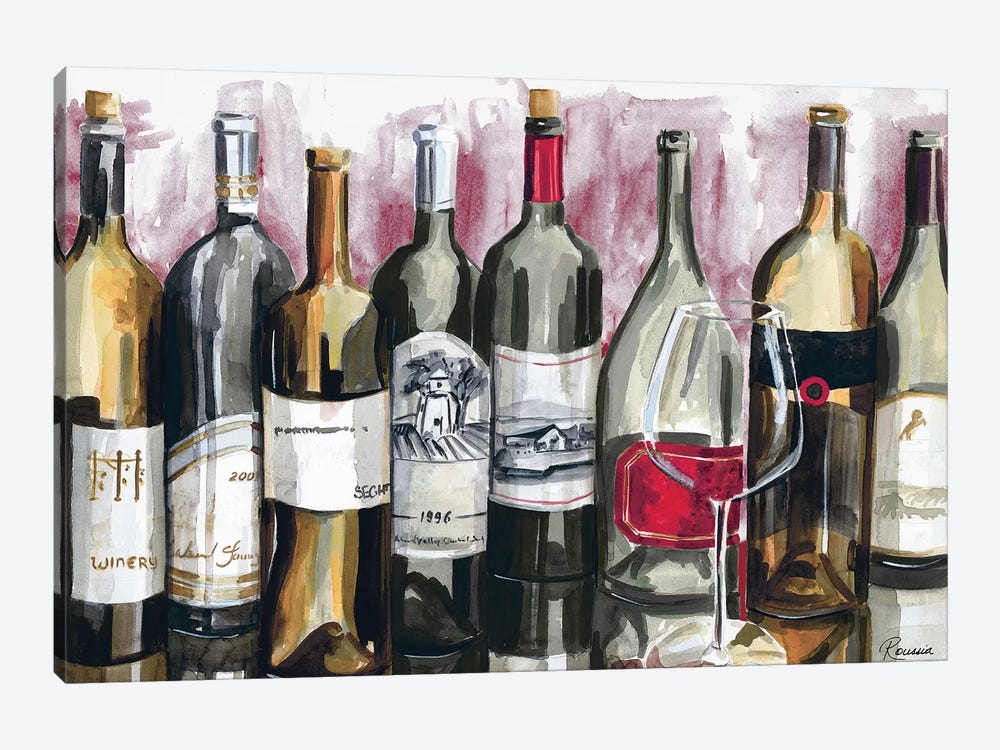 Bottles Reflect on Red I by Heather A. French-Roussia 1-piece Canvas Print