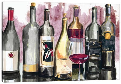 Bottles Reflect on Red II Canvas Art Print