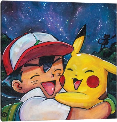 Ash And Pikachu Canvas Art Print - Friendship Art