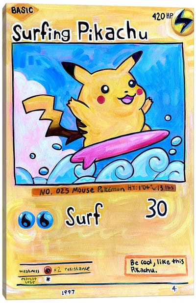 Surfing Pikachu Canvas Art Print - Surfing Art