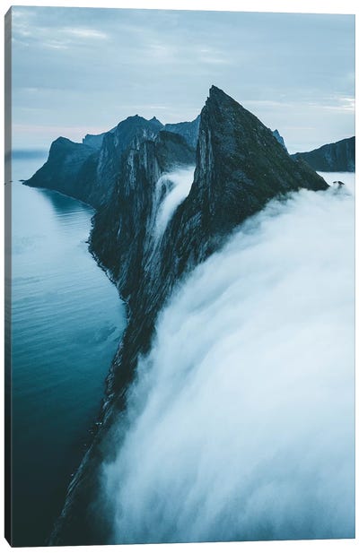 Fog Falls Of Senja island, Norway Canvas Art Print