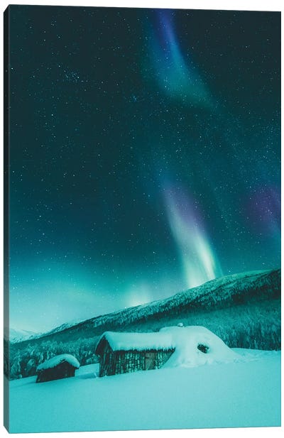 100 Year Old Cabin In Senja, Norway Canvas Art Print - Aurora Borealis Art