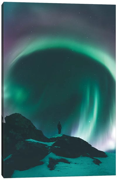 Aurora Portal, Senja, Norway Canvas Art Print - Snowy Mountain Art