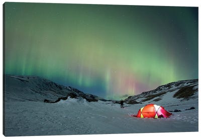 Northern Light Over Campsite In The Norwegian Mountains Canvas Art Print - Aurora Borealis Art