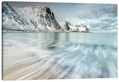 Incoming Tide On A Beach On Senja Canvas Art Print - Norway Art