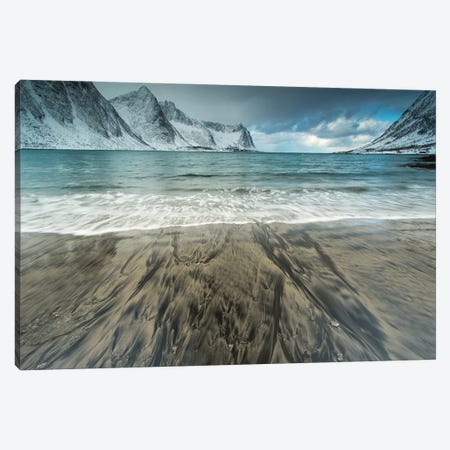 Black Mountain Sand Mixing With The Beach Sand On Senja Canvas Print #FSM61} by Floris Smeets Art Print