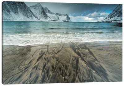 Black Mountain Sand Mixing With The Beach Sand On Senja Canvas Art Print - Norway Art
