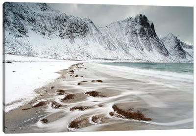 Incoming Tide On Senja After A Snow Storm Canvas Art Print - Norway Art