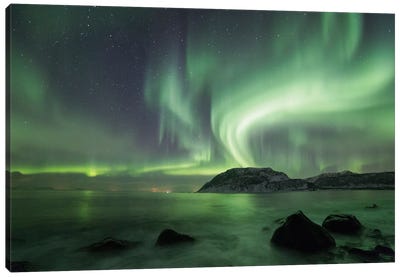 Northern Light Over The Norwegian Coast Canvas Art Print - Norway