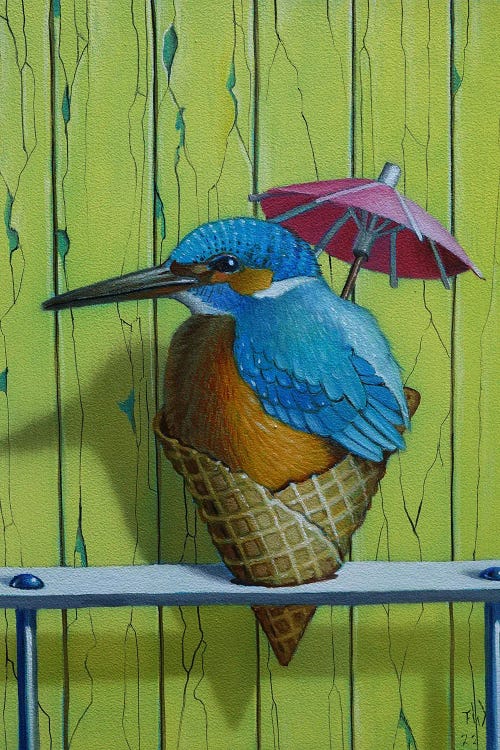 Kingfisher With Yellow Wall