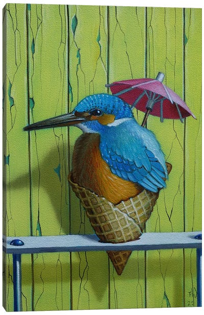 Kingfisher With Yellow Wall Canvas Art Print - Frank Warmerdam