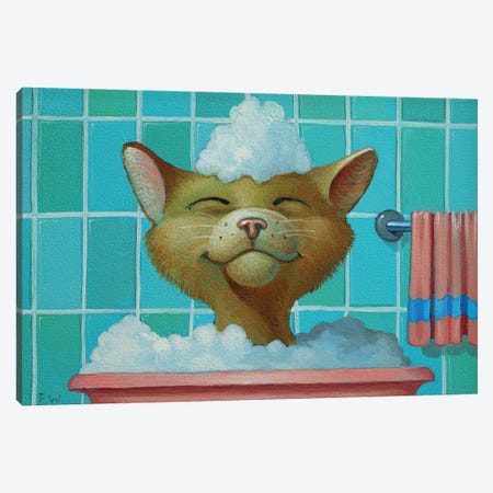 Cat In The Bath Canvas Print #FWM1} by Frank Warmerdam Art Print