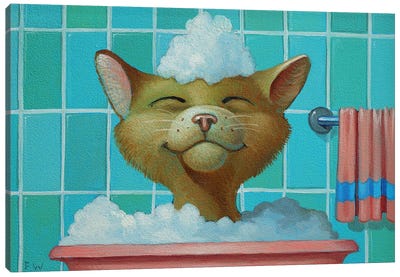 Cat In The Bath Canvas Art Print - Frank Warmerdam