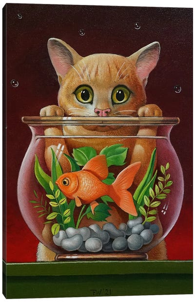 Not For The Cat Canvas Art Print - Goldfish Art