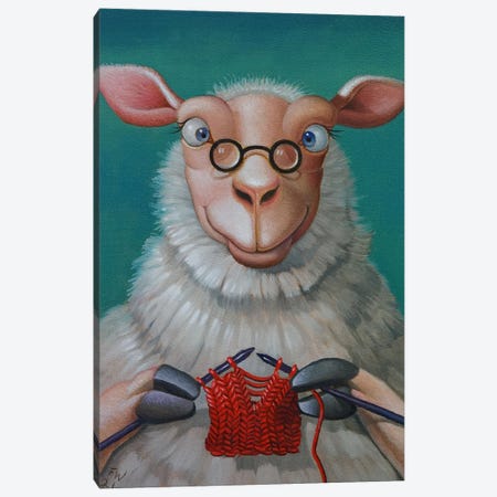 Miss Sheep's Red Scarf Canvas Print #FWM27} by Frank Warmerdam Canvas Art Print