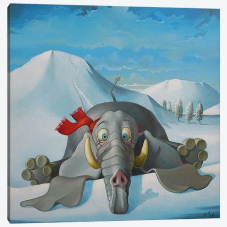Elephant In The Snow Canvas Print #FWM36} by Frank Warmerdam Canvas Wall Art