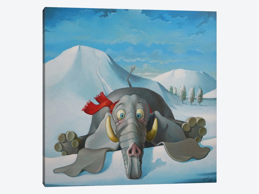 Elephant In The Snow by Frank Warmerdam 1-piece Canvas Wall Art