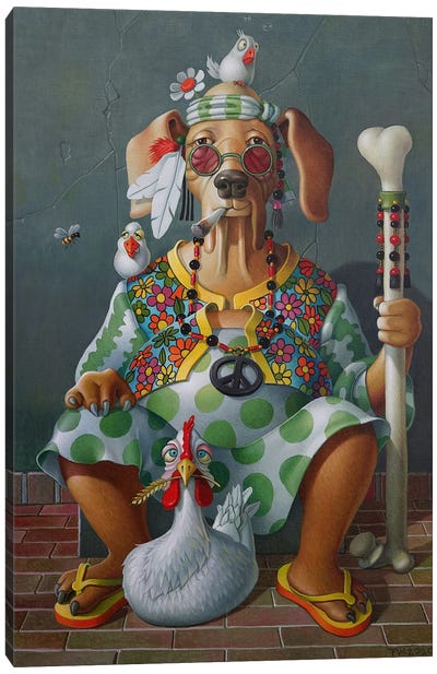 Hippie Dog Canvas Art Print - Marijuana Art