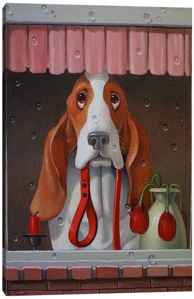 Who Walks The Dog Canvas Art Print - Basset Hound Art