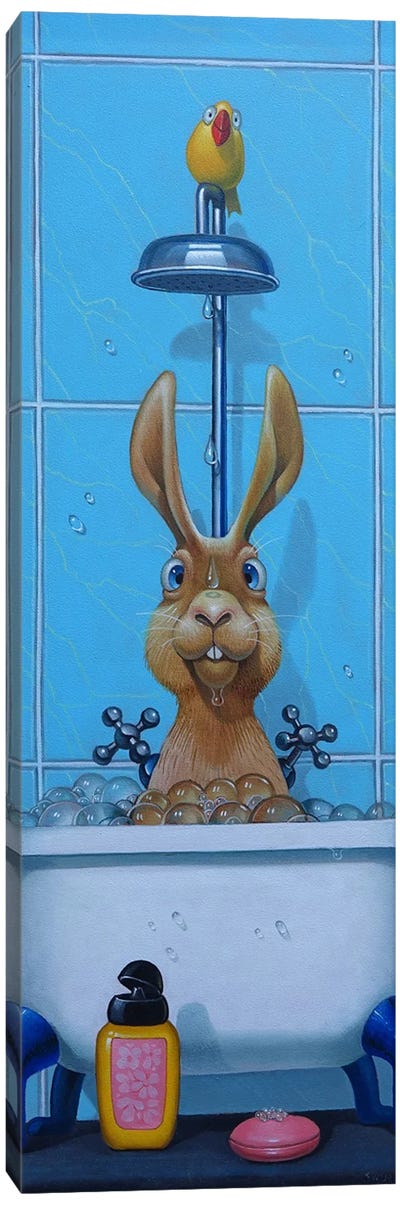 Brother Rabbit In Bath Canvas Art Print - Frank Warmerdam